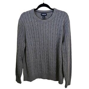 Lands' End Drifter Sweater Gray CableKnit 100% Cotton All Season Classic Size XL